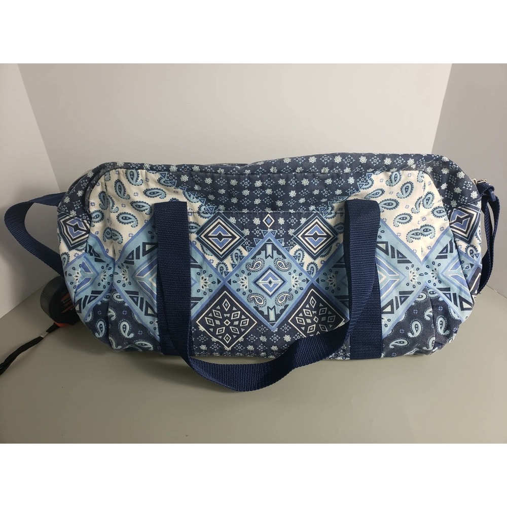 Justice Girls Blue Paisley Geometric Duffle Bag Glitter‎ Logo Crossbody Strap
